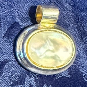 Oval Mother of Pearl Pendant Vintage 1” wide